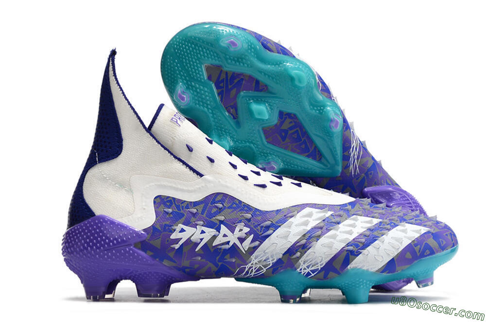 Adidas Predator Freak+ FG Firm Ground Soccer Cleats - White/Purple/Blue 1