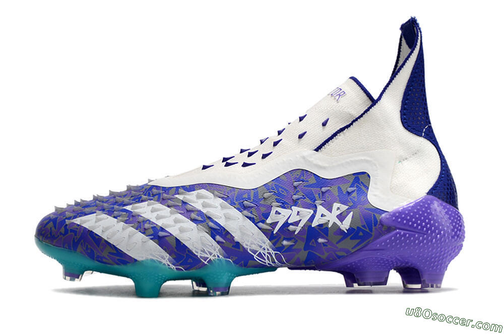 Adidas Predator Freak+ FG Firm Ground Soccer Cleats - White/Purple/Blue 2