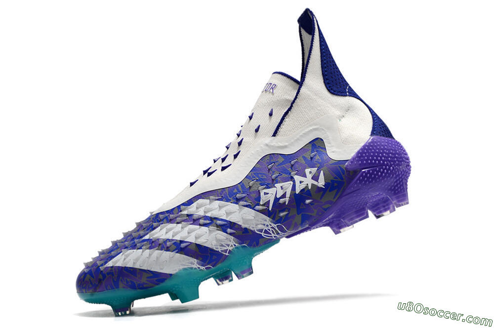 Adidas Predator Freak+ FG Firm Ground Soccer Cleats - White/Purple/Blue 5