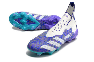 Adidas Predator Freak+ FG Firm Ground Soccer Cleats - White/Purple/Blue