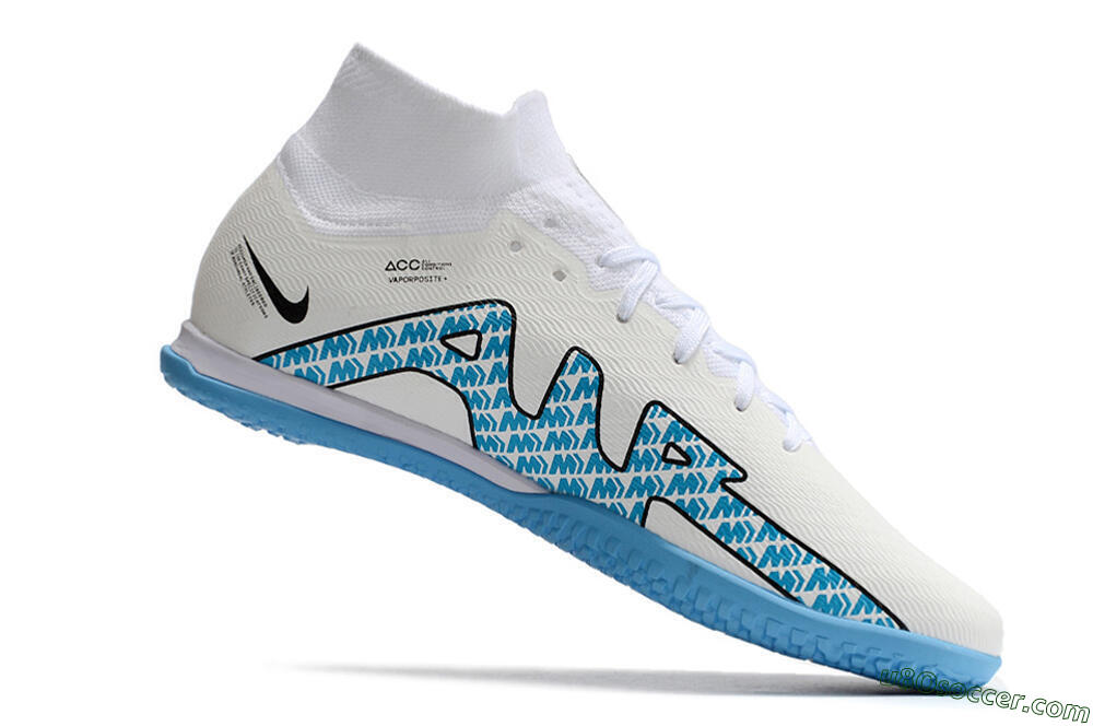 Nike Air Zoom Mercurial Superfly 9 Elite IC Indoor & Futsal Soccer Shoes - White/Blue/Black 4