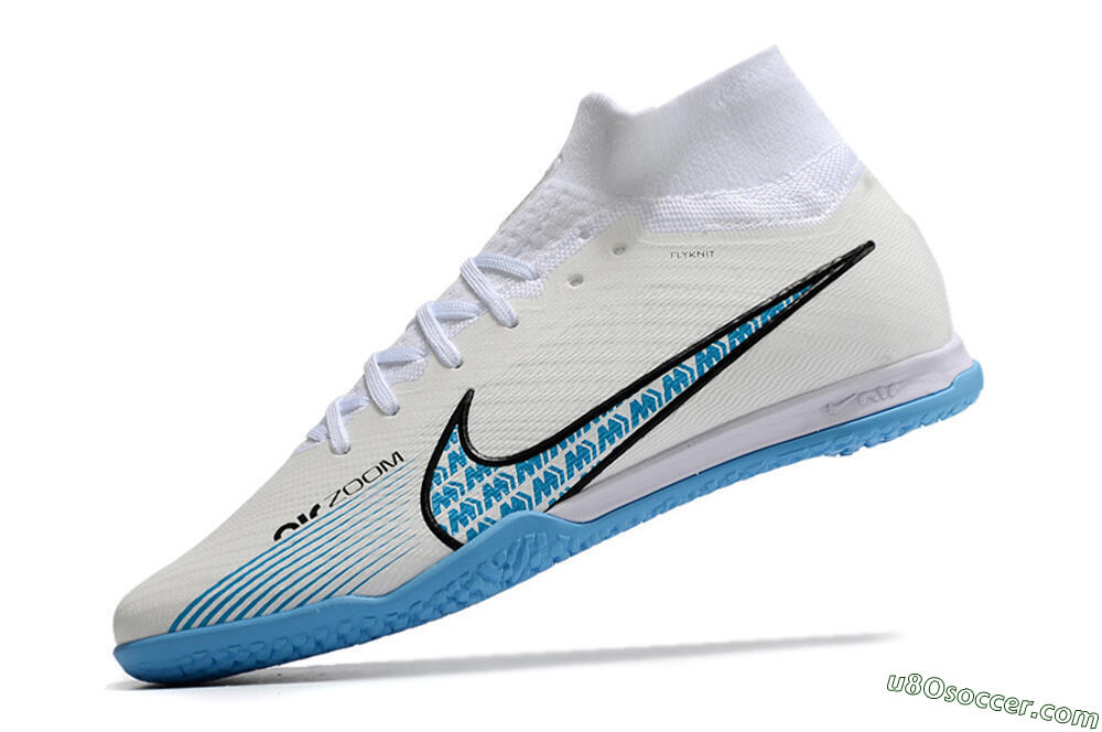 Nike Air Zoom Mercurial Superfly 9 Elite IC Indoor & Futsal Soccer Shoes - White/Blue/Black 5