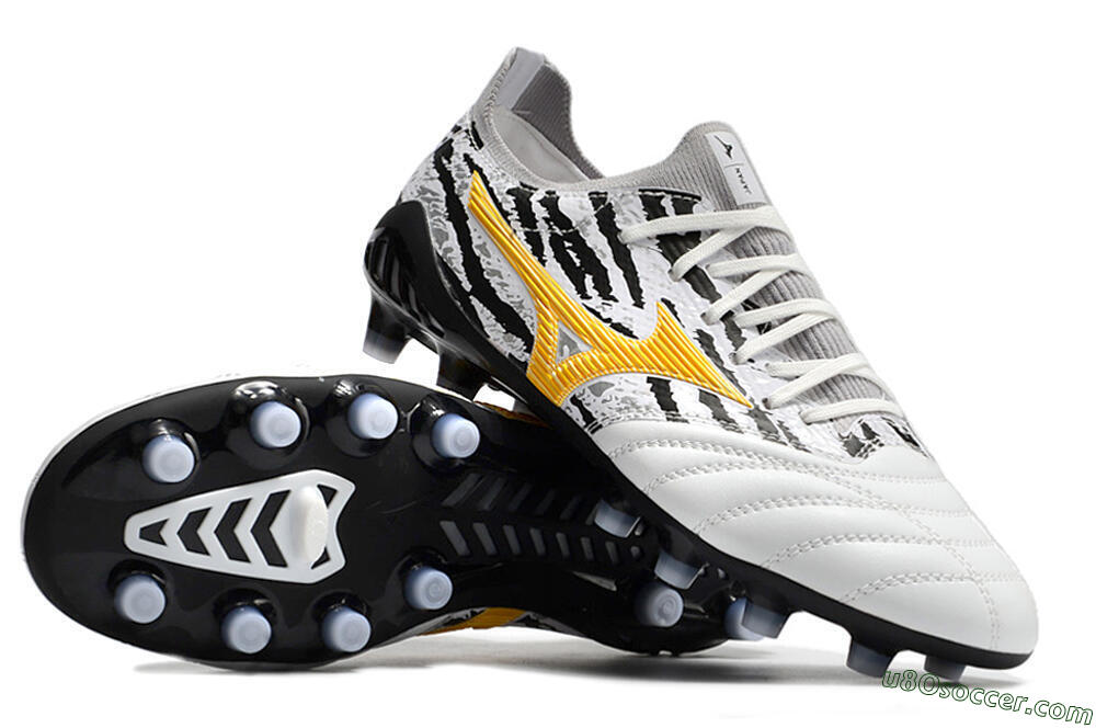 Mizuno Morelia Neo 3 Made in Japan FG Firm Ground Soccer Cleats - White/Black/Yellow 4