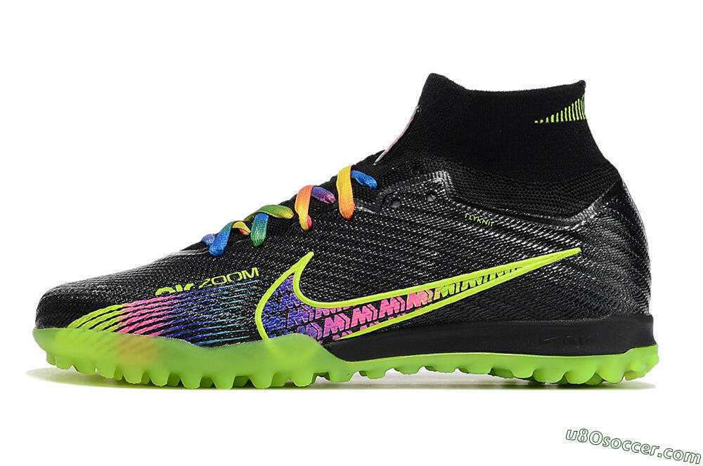 Nike Air Zoom Mercurial Superfly 9 Elite TF Artificial Turf Soccer Shoes - Black/Green/Pink 2
