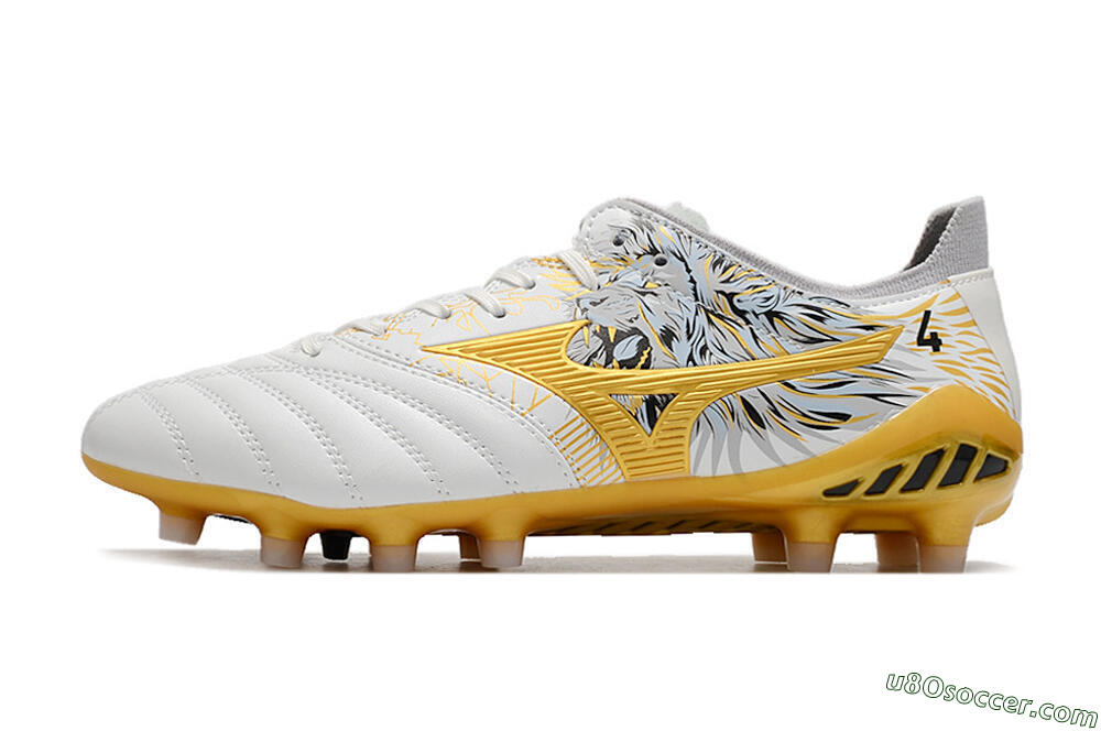 Mizuno Morelia Neo 3 FG Firm Ground Soccer Cleats - White/Black/Gold 2