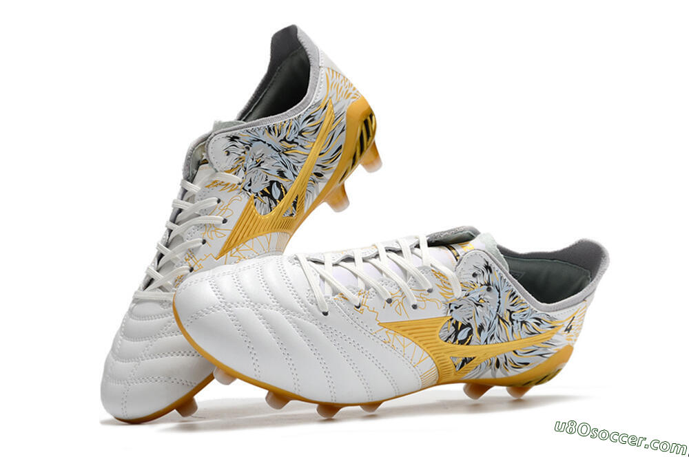 Mizuno Morelia Neo 3 FG Firm Ground Soccer Cleats - White/Black/Gold 5
