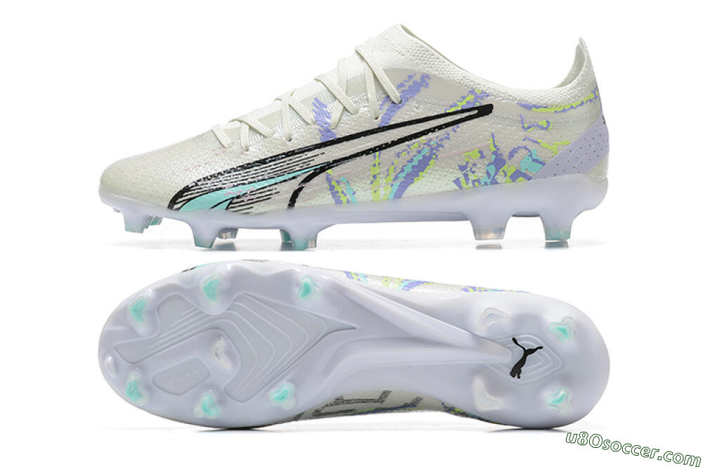 Puma Ultra Ultimate FG Firm Ground Soccer Cleats - White/Black/Yellow/Purple 0