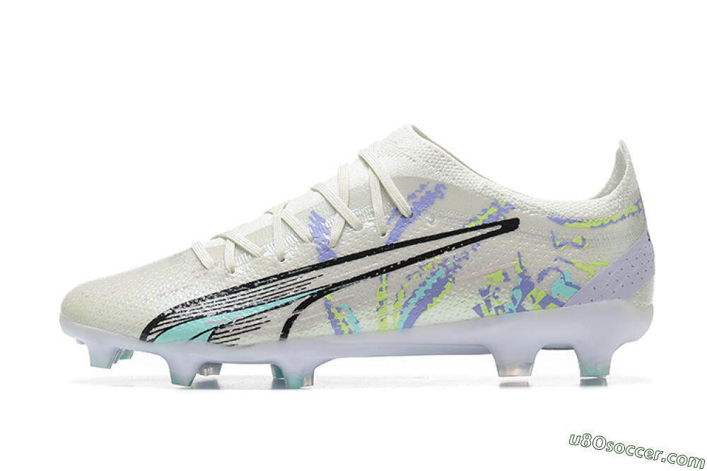 Puma Ultra Ultimate FG Firm Ground Soccer Cleats - White/Black/Yellow/Purple 2