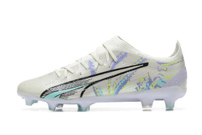 Puma Ultra Ultimate FG Firm Ground Soccer Cleats - White/Black/Yellow/Purple