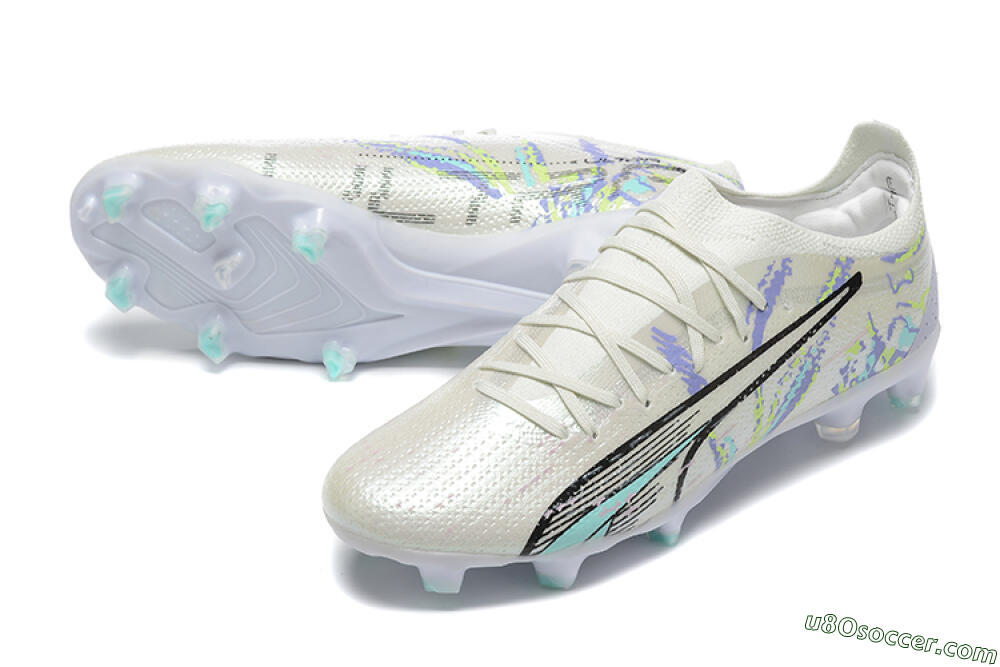 Puma Ultra Ultimate FG Firm Ground Soccer Cleats - White/Black/Yellow/Purple 3