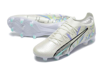Puma Ultra Ultimate FG Firm Ground Soccer Cleats - White/Black/Yellow/Purple