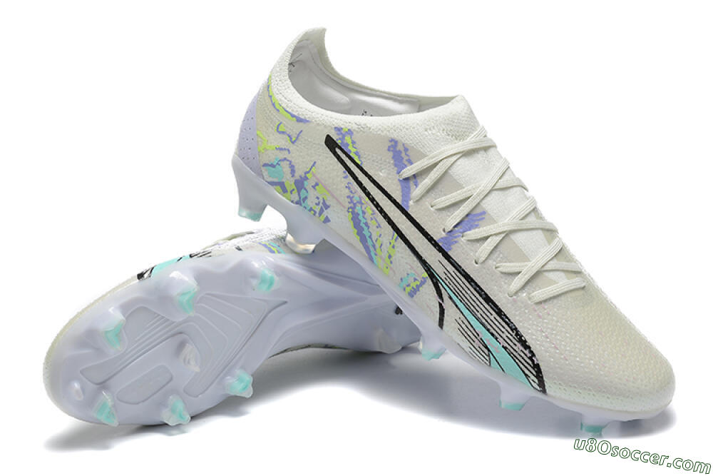 Puma Ultra Ultimate FG Firm Ground Soccer Cleats - White/Black/Yellow/Purple 4