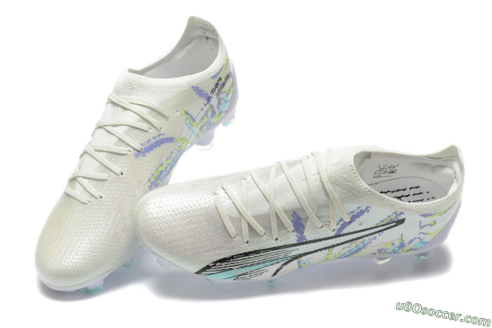 Puma Ultra Ultimate FG Firm Ground Soccer Cleats - White/Black/Yellow/Purple 5
