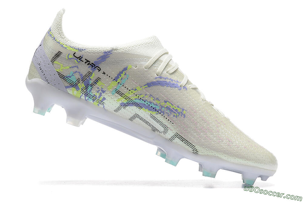 Puma Ultra Ultimate FG Firm Ground Soccer Cleats - White/Black/Yellow/Purple 6