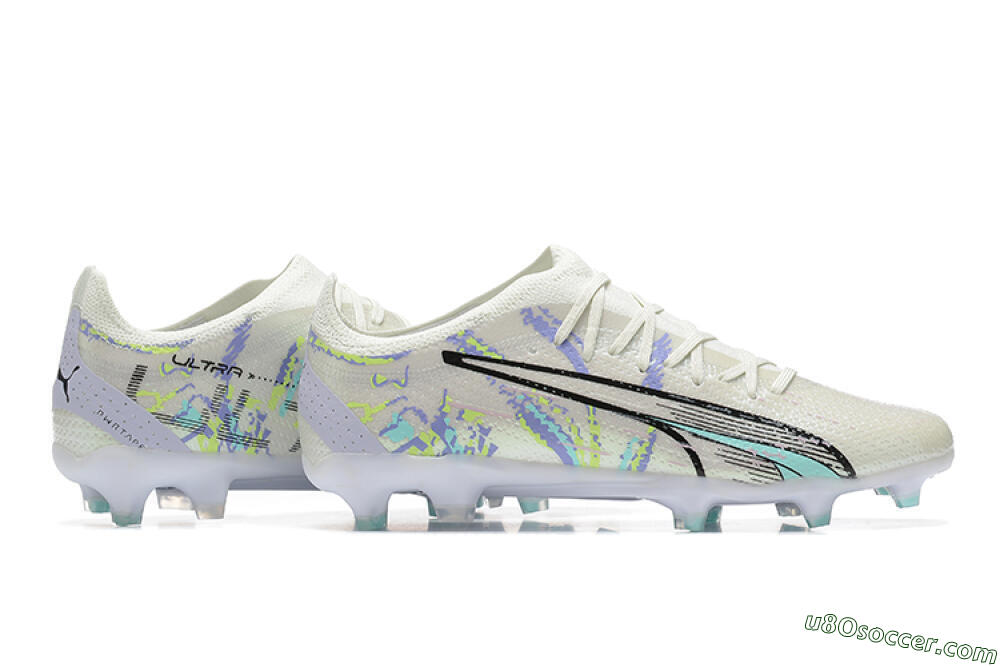 Puma Ultra Ultimate FG Firm Ground Soccer Cleats - White/Black/Yellow/Purple 8