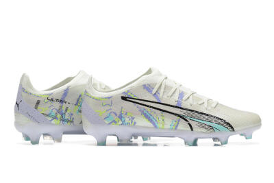 Puma Ultra Ultimate FG Firm Ground Soccer Cleats - White/Black/Yellow/Purple