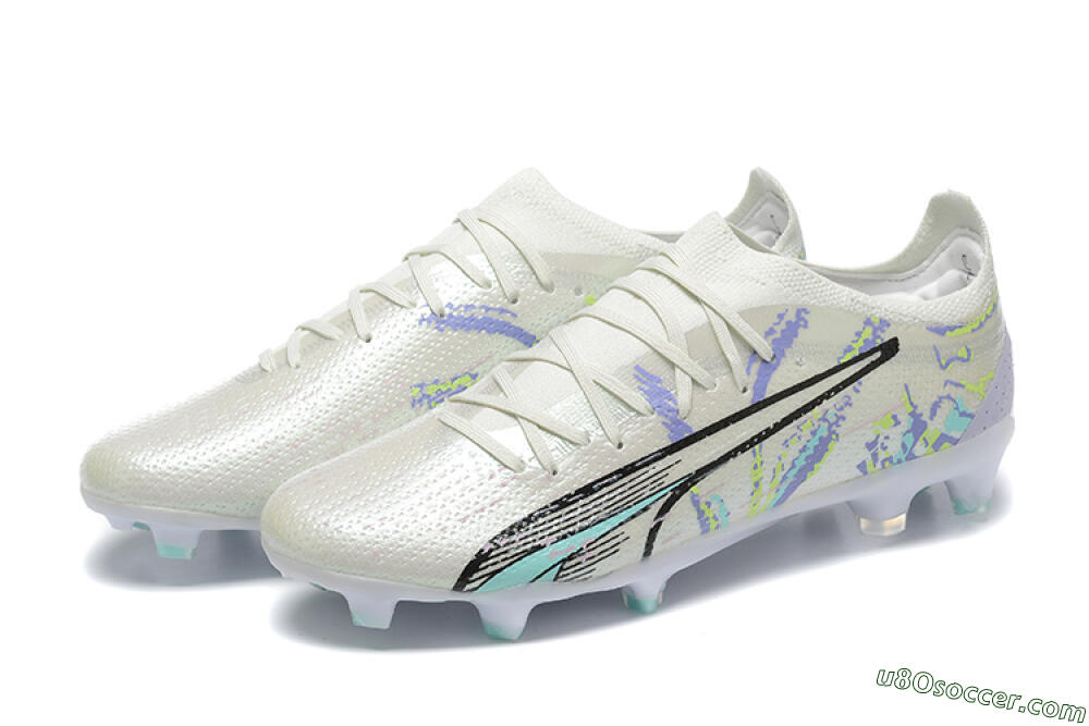 Puma Ultra Ultimate FG Firm Ground Soccer Cleats - White/Black/Yellow/Purple 9