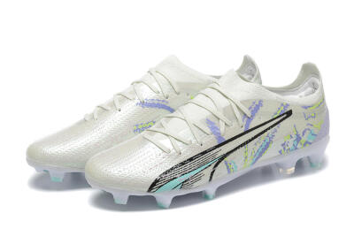 Puma Ultra Ultimate FG Firm Ground Soccer Cleats - White/Black/Yellow/Purple