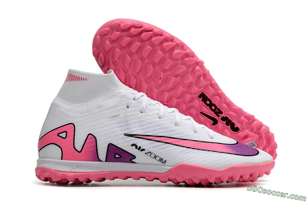 Nike Mercurial Superfly 9 Elite TF Artificial Turf Soccer Shoes - White/Pink 1