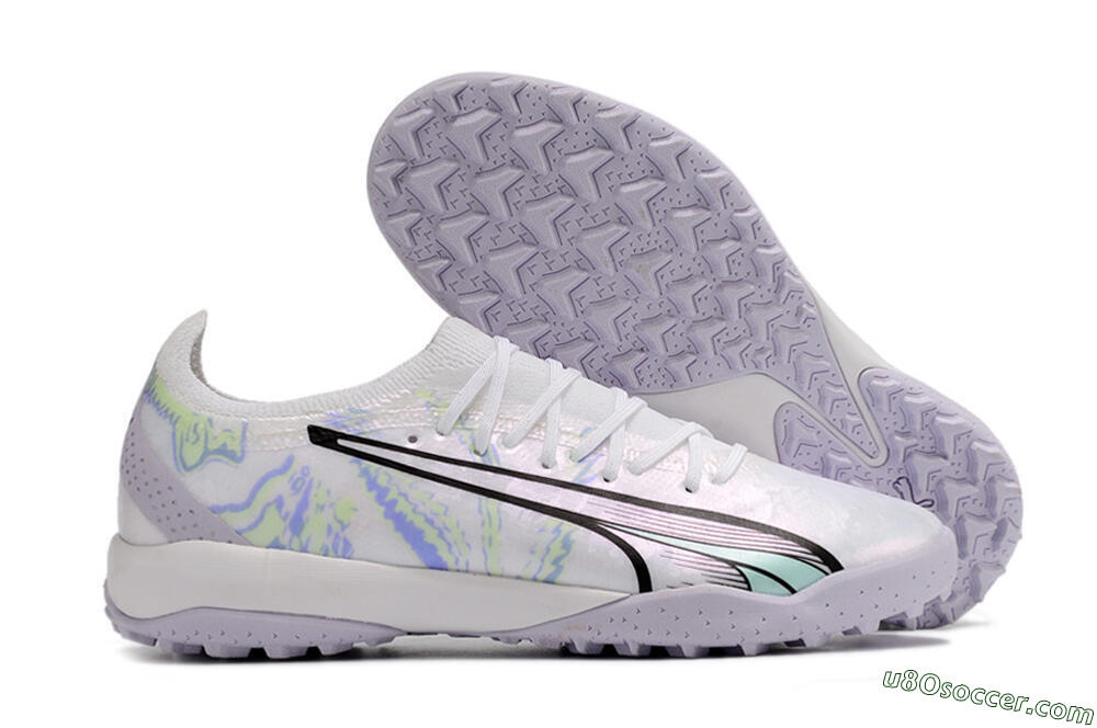 Puma Ultra Ultimate TF Artificial Turf Soccer Shoes - White/Blue/Green 1