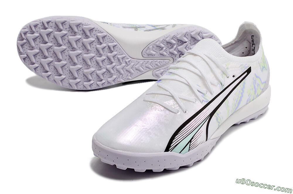 Puma Ultra Ultimate TF Artificial Turf Soccer Shoes - White/Blue/Green 3