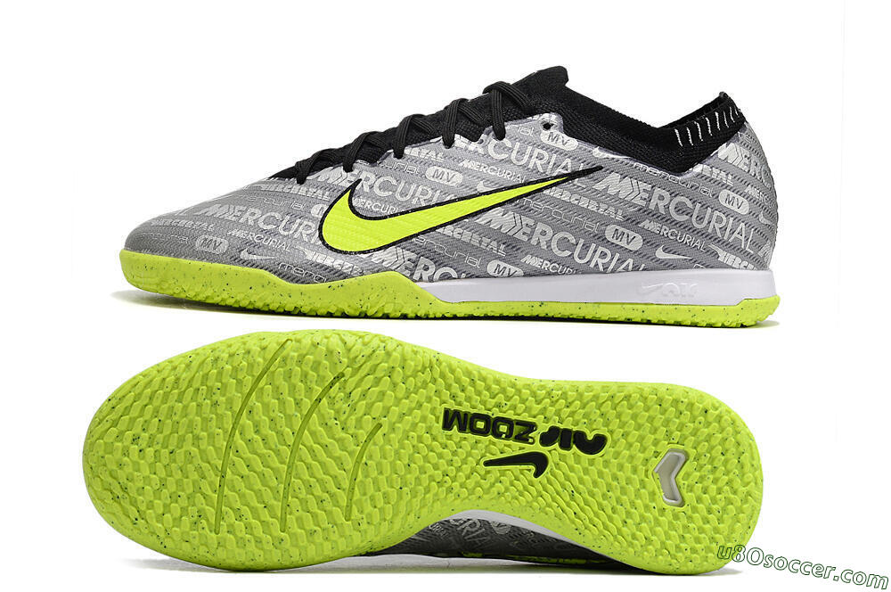 Nike Air Zoom Mercurial Vapor 15 Elite IC Indoor & Futsal Soccer Shoes - Silver/Green/Black 0