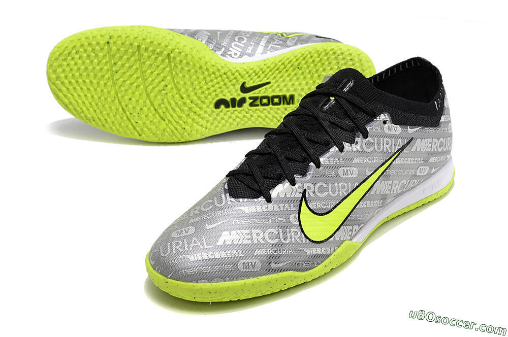 Nike Air Zoom Mercurial Vapor 15 Elite IC Indoor & Futsal Soccer Shoes - Silver/Green/Black 3