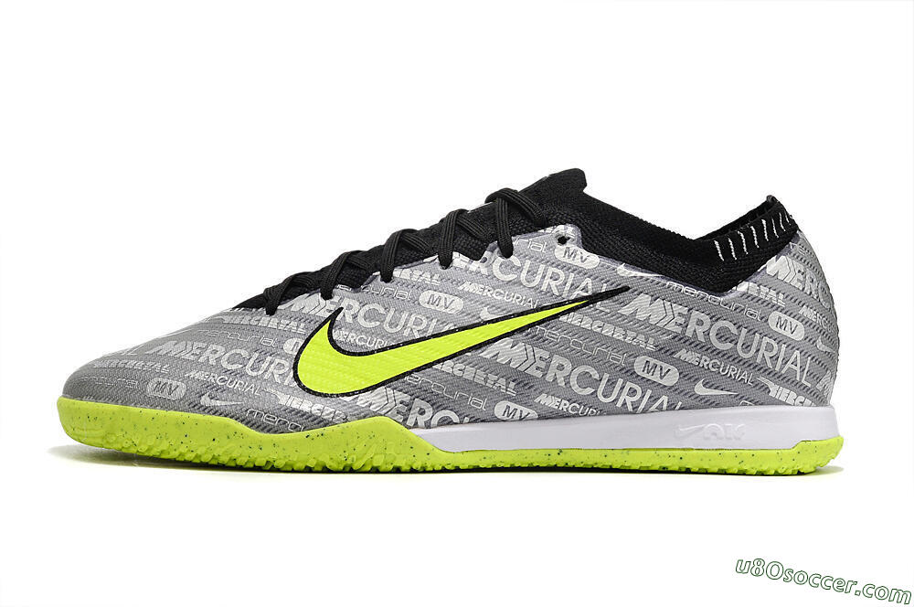 Nike Air Zoom Mercurial Vapor 15 Elite IC Indoor & Futsal Soccer Shoes - Silver/Green/Black 2