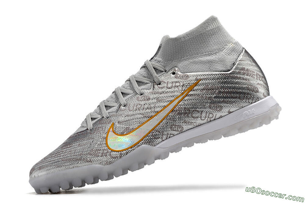 Nike Air Zoom Mercurial Superfly 9 Elite TF Artificial Turf Soccer Shoes - Silver/Gold 6