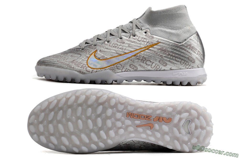 Nike Air Zoom Mercurial Superfly 9 Elite TF Artificial Turf Soccer Shoes - Silver/Gold 0