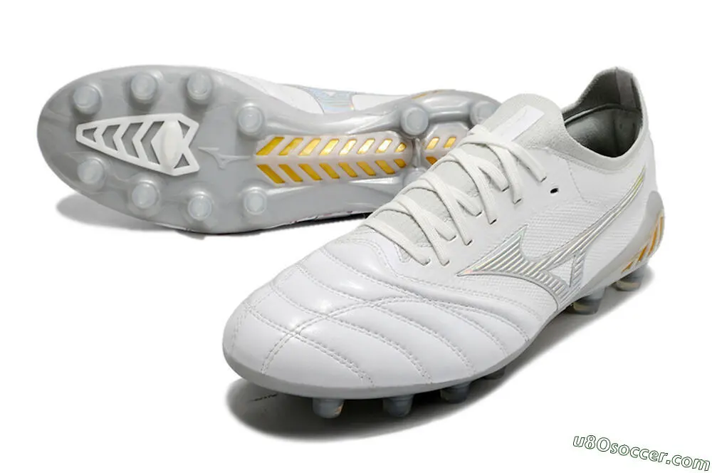 White and Yellow Mizuno Morelia Neo 3 FG Soccer Cleats