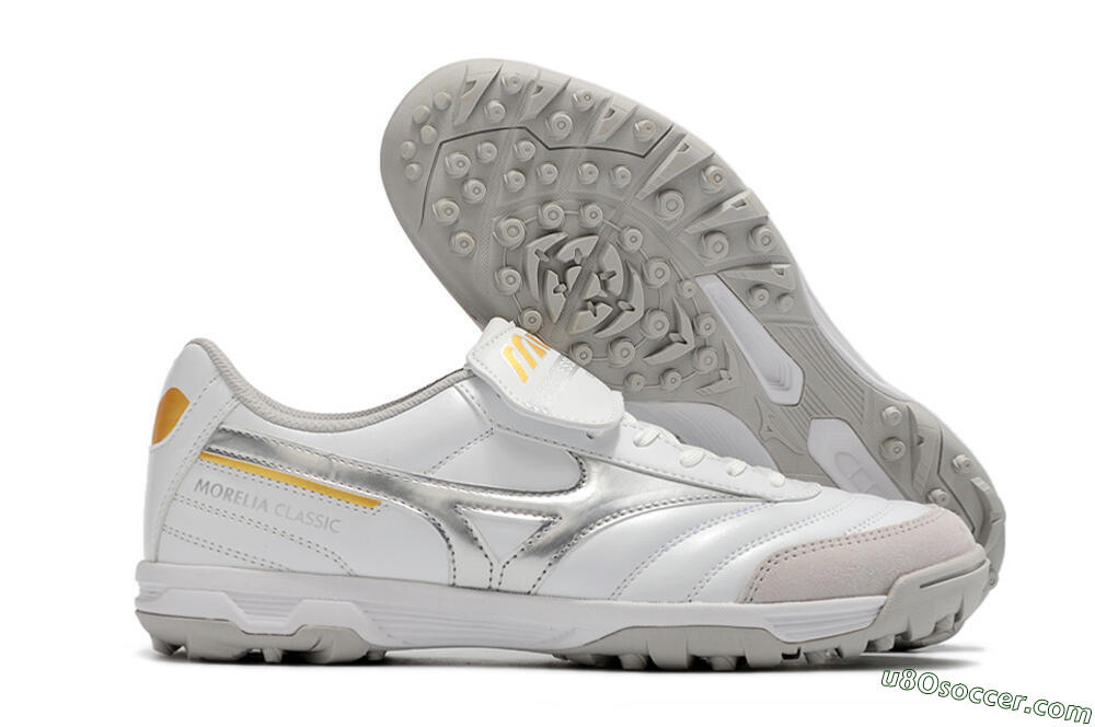 Mizuno Morelia Sala Classic TF Artificial Turf Soccer Shoes - White/Silver 1