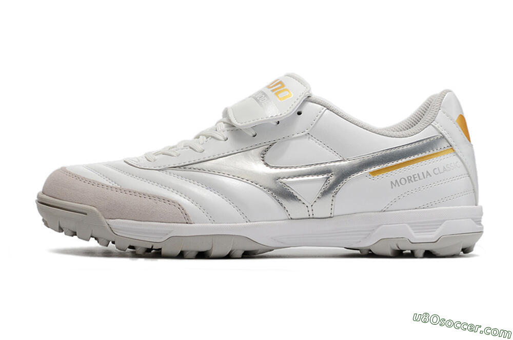 Mizuno Morelia Sala Classic TF Artificial Turf Soccer Shoes - White/Silver 2