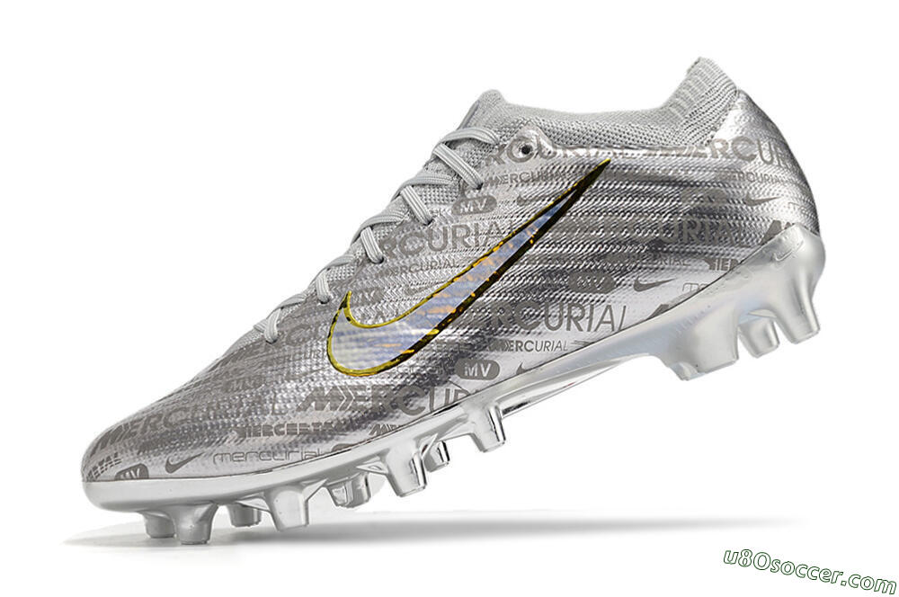 Nike Air Zoom Mercurial Vapor 15 Elite AG Artificial Grass Soccer Cleats - Silver/Gold 4