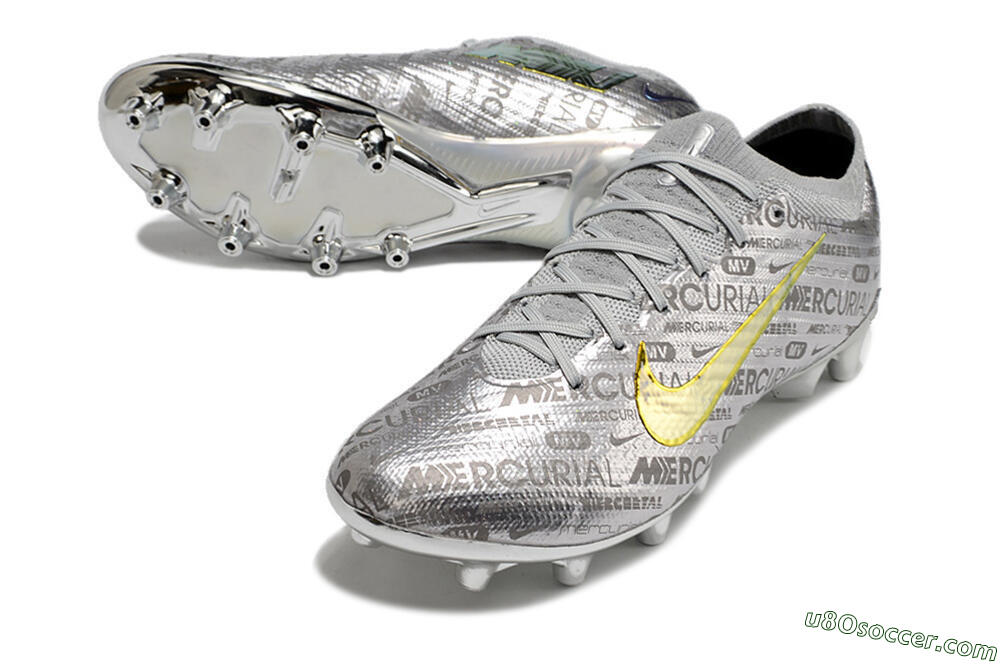 Nike Air Zoom Mercurial Vapor 15 Elite AG Artificial Grass Soccer Cleats - Silver/Gold 3