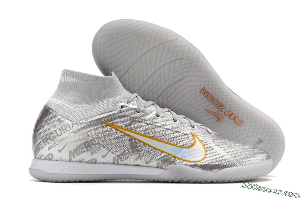 Nike Air Zoom Mercurial Superfly 9 Elite IC Indoor & Futsal Soccer Shoes - Silver/Gold 1