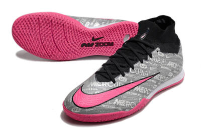 Nike Air Zoom Mercurial Superfly 9 Elite IC Indoor & Futsal Soccer Shoes - Silver/Black/Pink