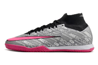 Nike Air Zoom Mercurial Superfly 9 Elite IC Indoor & Futsal Soccer Shoes - Silver/Black/Pink