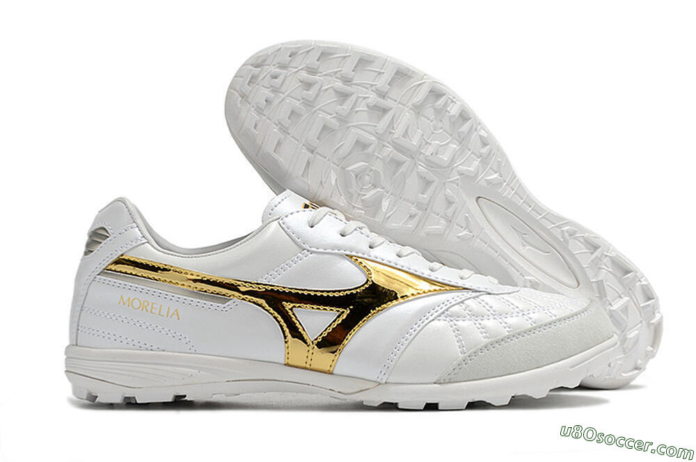 Mizuno Morelia Sala Japn TF Artificial Turf Soccer Shoes - White/Gold 1