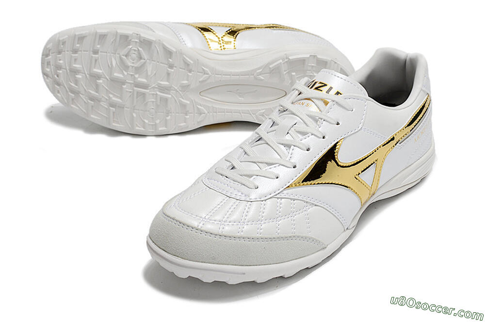 Mizuno Morelia Sala Japn TF Artificial Turf Soccer Shoes - White/Gold 3