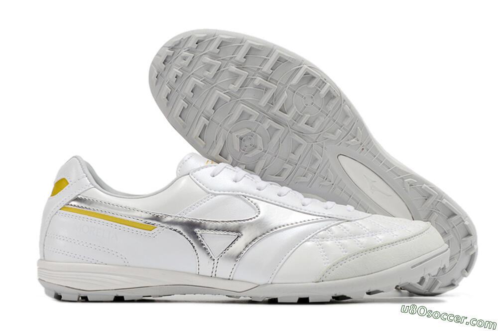 Mizuno Morelia Sala Japan TF Artificial Turf Soccer Shoes - White/Silver/Yellow 1