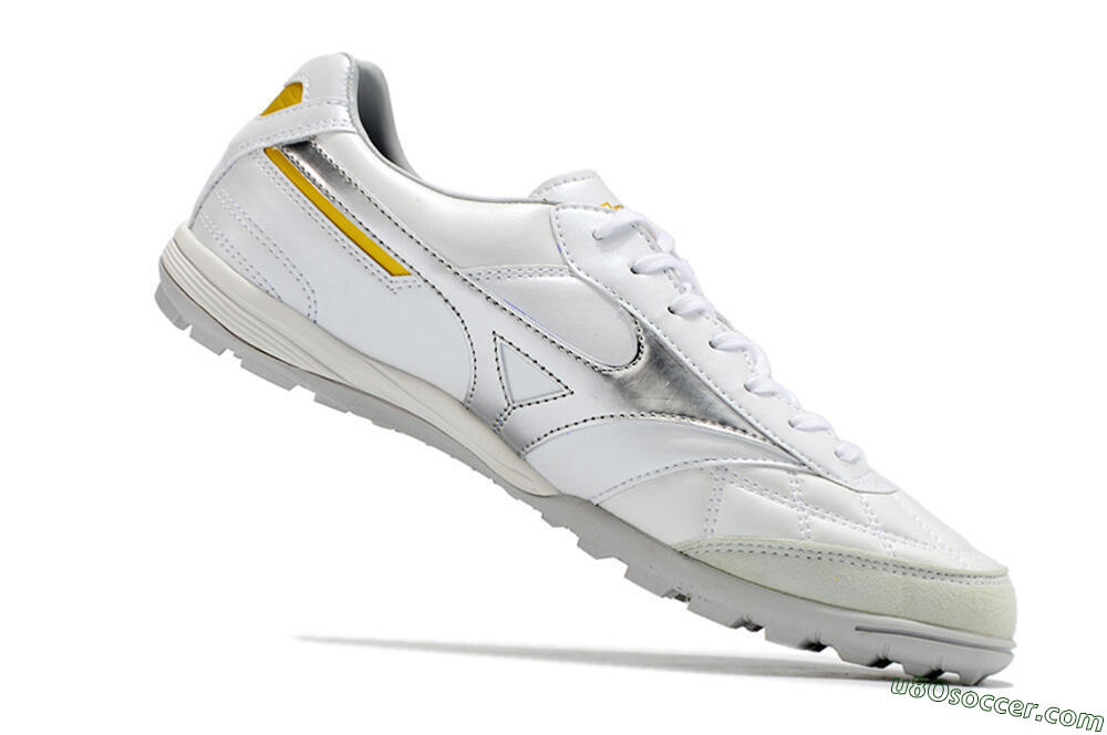 Mizuno Morelia Sala Japan TF Artificial Turf Soccer Shoes - White/Silver/Yellow 5