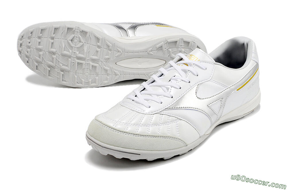 Mizuno Morelia Sala Japan TF Artificial Turf Soccer Shoes - White/Silver/Yellow 3