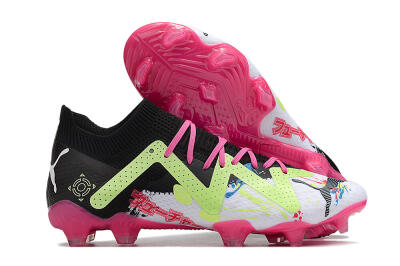 Puma Future X Powercat Tokyo Match FG Firm Ground Soccer Cleats - White/Black/Green/Pink