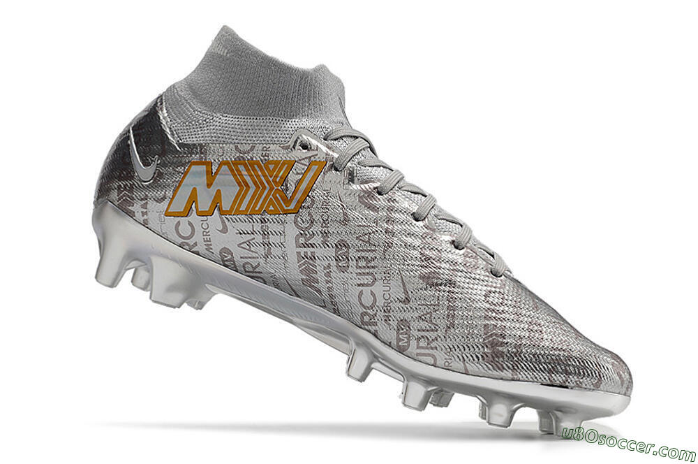 Nike Air Zoom Mercurial Superfly 9 Elite AG Artificial Grass Soccer Cleats - Silver/Gold 5