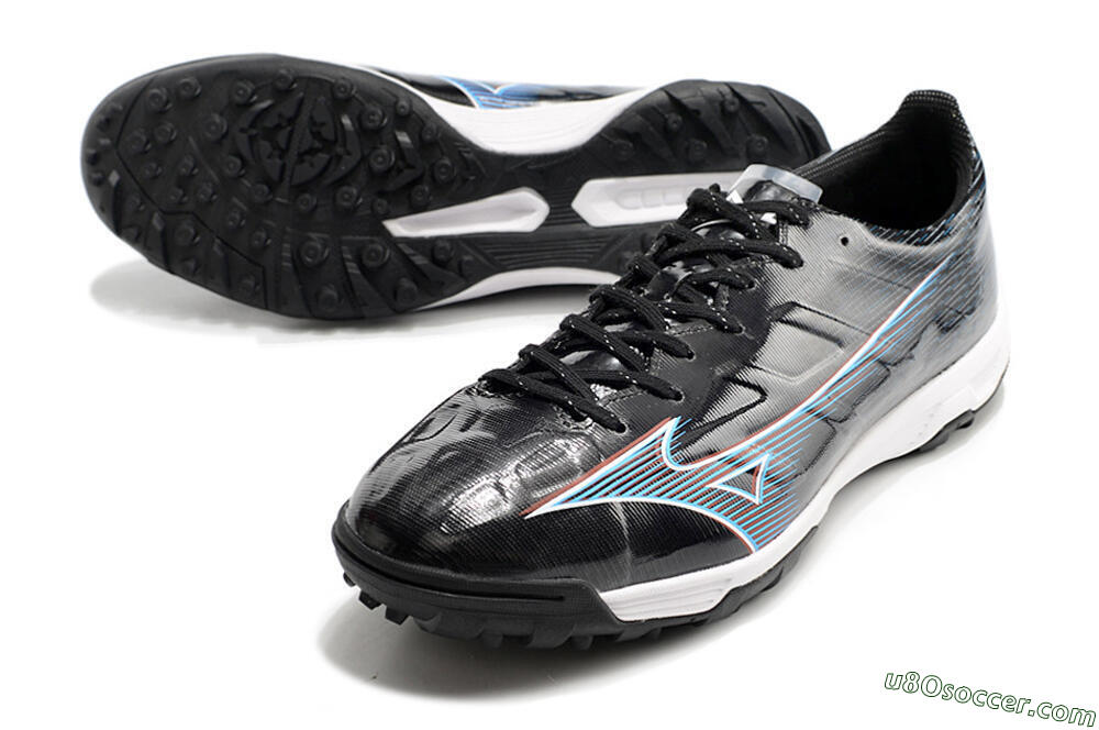 Mizuno Morelia Alpha Japan TF Artificial Turf Soccer Shoes - Black/White/Blue 3