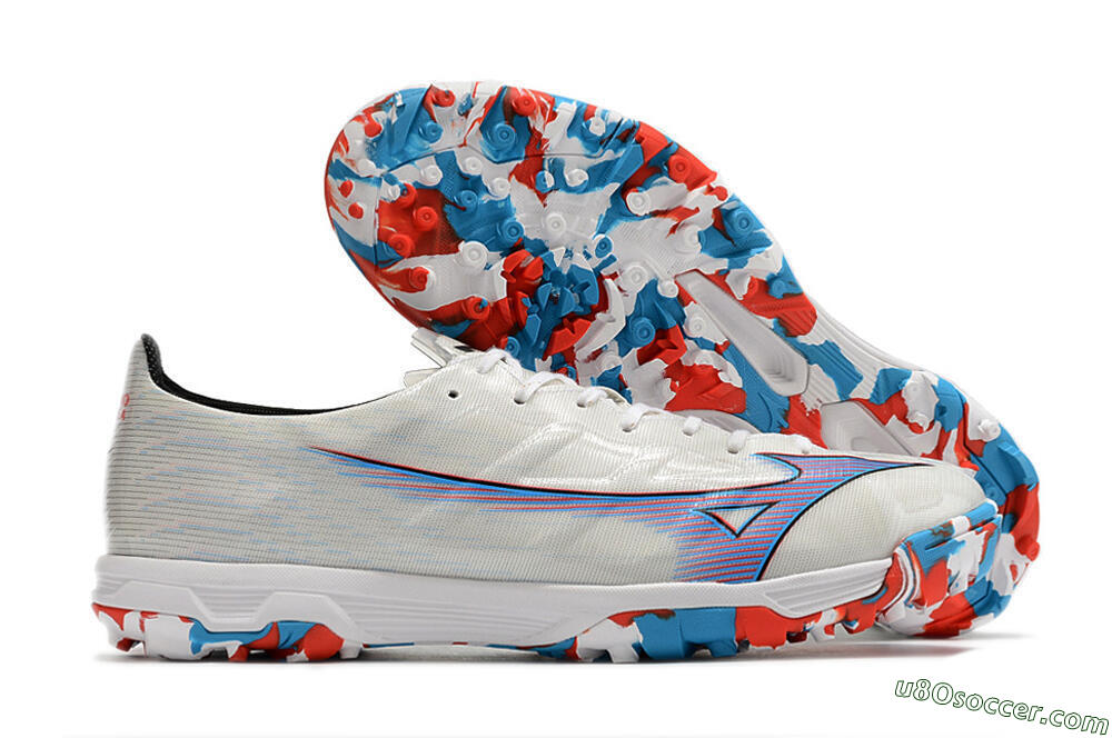 Mizuno Morelia Alpha Japan TF Artificial Turf Soccer Shoes - White/Blue/Red 1