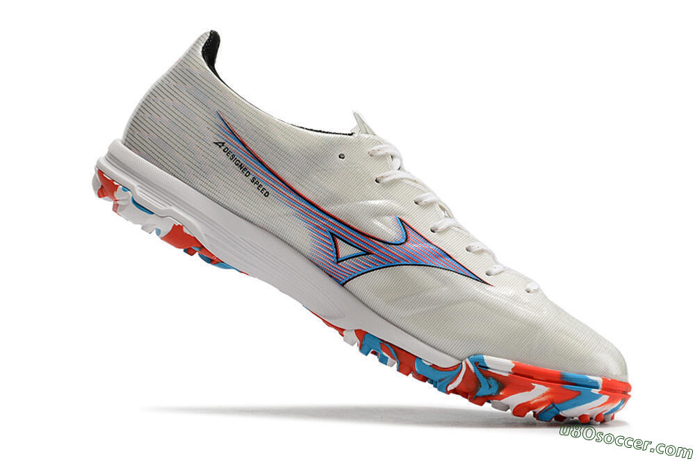 Mizuno Morelia Alpha Japan TF Artificial Turf Soccer Shoes - White/Blue/Red 4
