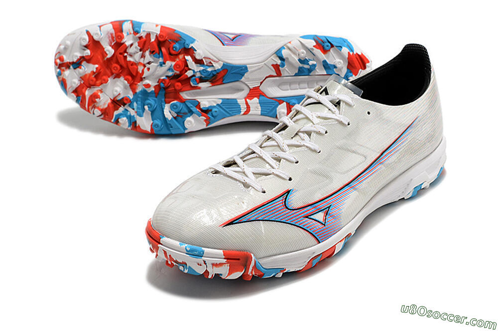 Mizuno Morelia Alpha Japan TF Artificial Turf Soccer Shoes - White/Blue/Red 3