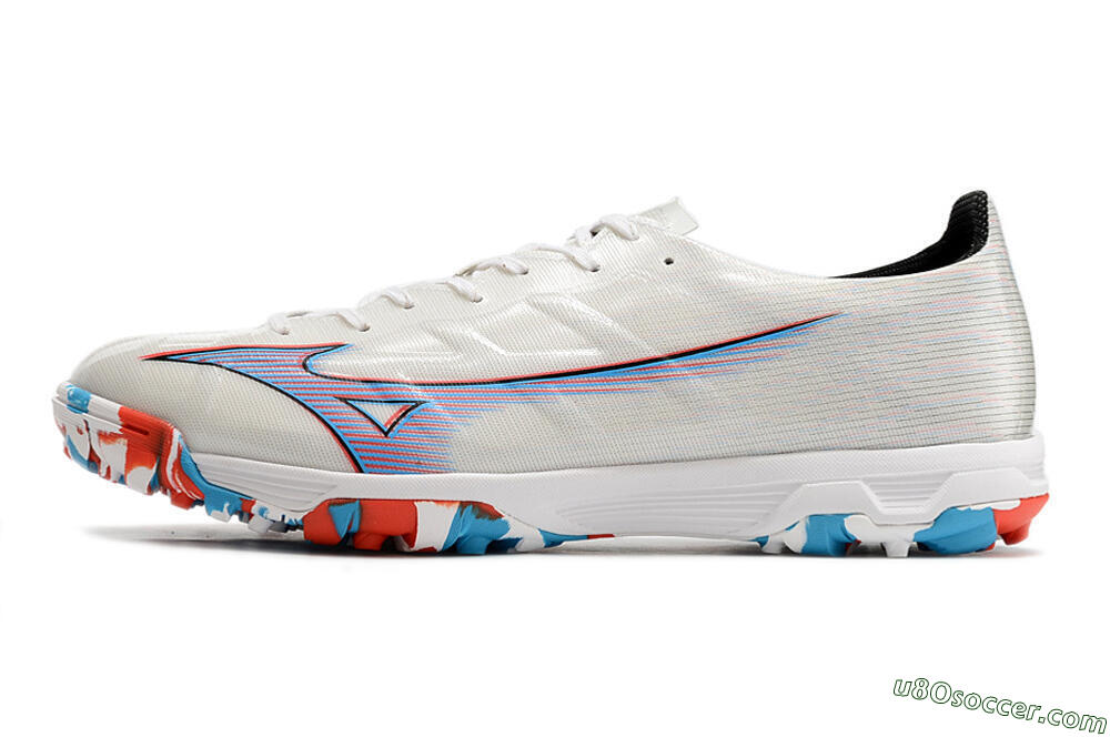 Mizuno Morelia Alpha Japan TF Artificial Turf Soccer Shoes - White/Blue/Red 2